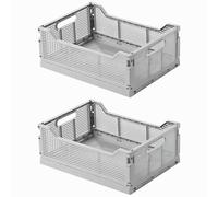 Spesh Lot de 2 Caisses Rangement Pliable Casier Pliant Cagette Plastique Pliable Boîte de Rangement pour Cuisine, Bureau, Chambre(Gris, 40 x 30 x 15 cm)