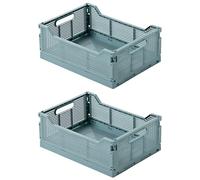 Spesh Lot de 2 Caisses Rangement Pliable Casier Pliant Cagette Plastique Pliable Boîte de Rangement pour Cuisine, Bureau, Chambre(Bleu, 40 x 30 x 15 cm)