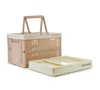 Spesh Lot de 2 Panier Pliable Plastique 31cm*22cm Mini Panier Pliable avec Poignée Panier de Rangement pour Pique-nique,Shopping,Camping(beige + rose clair)