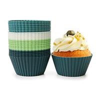 Spesh Lot de 24 Moules à Cupcakes en Silicone Caissettes Muffins en Silicone Individuel Moules à Cupcake Réutilisables, Durables et sans BPA(Blanc+Vert+Cyan+Bleu)