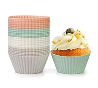 Spesh Lot de 24 Moules à Cupcakes en Silicone, Moules Muffins en Silicone Individuel Moules à Pâtisserie Réutilisables, Durables et sans BPA(Gris+Beige+Vert+Rose)