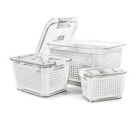Spesh Lot de 3 Boîtes de Conservation pour Réfrigérateur (0,5 l + 1,7 l + 4,5 l) - Boite Frigo en Plastique Réutilisable - avec Couvercle et Passoire(Blanc)