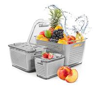 Spesh Lot de 3 Boîtes de Conservation pour Réfrigérateur (0,5 l + 1,7 l + 4,5 l) - Boite Frigo en Plastique Réutilisable - avec Couvercle et Passoire (Gris)