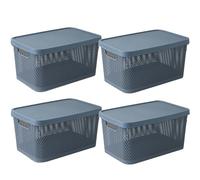 Spesh Lot de 4 Boîtes de Rangement avec Couvercles 3,5 L Petits Paniers de Rangement Boîtes Rangement en Plastique Empilables pour Maison Bureau Placards(Bleu)