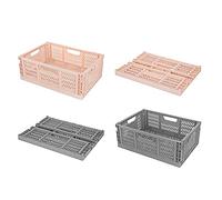 Spesh Lot de 4 Caisses Pliable Cagettes Plastique Empilable Caisse Pliante Rangement avec Poignée pour Cuisine, Chambre à Coucher, Bureau(2*Rose+2*Gris, 40 x 30 x 15 cm)