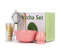 Spesh Lot de 5 Matcha Set Ensemble Matcha Traditionnel Service à thé Japonais avec Matcha Fouet(Chasen), Bol, Cuillère (Chashaku), Support de Fouet à Matcha, Tamis Inox(Rose)
