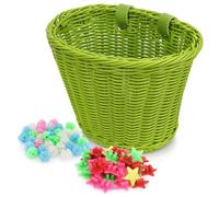 Spesh Panier à Vélo pour Enfants Panier Avant en Osier de Vélo avec 72 Perles de Rayons pour Garçons et Filles(Vert)