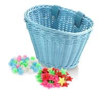 Spesh Panier à Vélo pour Enfants Panier Avant en Osier de Vélo avec 72 Perles de Rayons pour Garçons et Filles(Bleu)