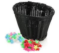 Spesh Panier à Vélo pour Enfants Panier Avant en Osier de Vélo avec 72 Perles de Rayons pour Garçons et Filles(Noir)