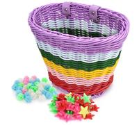 Spesh Panier à Vélo pour Enfants Panier Avant en Osier de Vélo avec 72 Perles de Rayons pour Garçons et Filles(Arc-en-Ciel)