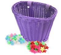 Spesh Panier à Vélo pour Enfants Panier Avant en Osier de Vélo avec 72 Perles de Rayons pour Garçons et Filles(Violet)