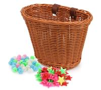 Spesh Panier à Vélo pour Enfants Panier Avant en Osier de Vélo avec 72 Perles de Rayons pour Garçons et Filles(Marron)