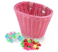 Spesh Panier à Vélo pour Enfants Panier Avant en Osier de Vélo avec 72 Perles de Rayons pour Garçons et Filles(Rose)