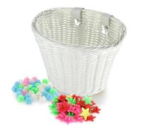 Spesh Panier à Vélo pour Enfants Panier Avant en Osier de Vélo avec 72 Perles de Rayons pour Garçons et Filles(Blanc)
