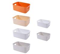 Spesh Paniers et Boîtes de Rangement, Lot de 6 Boites de Rangement Plastique Petit Paniers avec Poignée pour Étagères, Cuisine, Bureau(Orange)