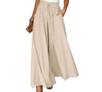 Spesh Pantalon Palazzo Haute Taille Large pour Femme Eté Pantalon à Jambe Large Femme, Beige, M