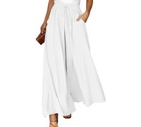 Spesh Pantalon Palazzo Haute Taille Large pour Femme Eté Pantalon à Jambe Large Femme, Blanc, M