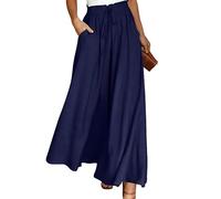 Spesh Pantalon Palazzo Haute Taille Large pour Femme Eté Pantalon à Jambe Large Femme, Bleu Marine, M