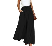 Spesh Pantalon Palazzo Haute Taille Large pour Femme Eté Pantalon à Jambe Large Femme, Noir, M