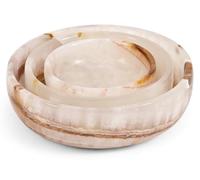 SPESHSTONES Lot de 3 bols en marbre faits à la main en onyx blanc pour vaisselle et accessoires - Ensemble de bols décoratifs pour sauce soja foncée, cadeaux de cuisine et de pendaison de crémaillère