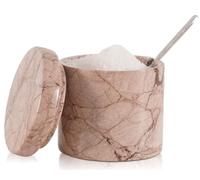 SPESHSTONES Marinara Salière en marbre avec couvercle et cuillère 7,6 cm faite à la main pour le rangement de la cuisine - Support de sel floconneux, sucrier décoratif et petits récipients