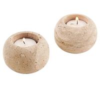SPESHSTONES Travertin Lot de 2 bougeoirs en marbre faits à la main pour bougies votives - Bougies décoratives avec bougeoirs votifs - Bougeoir pilier