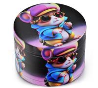 Spespo Grinder Moulin à herbes 4 couches ∅ 50 mm | En alliage de zinc | Avec grattoir à pollen et brosse de nettoyage | Pour herbes, épices et thé | Emballage cadeau (Cool Hamster)