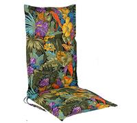 Spetebo Amazonas Coussin facile d'entretien pour fauteuil à dossier haut, coussin pour chaise de jardin, avec sangle de maintien, design tropical (modèle 18)