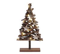 Spetebo Arbre de Noël en bois, 15 LED, 37 x 20 x 6 cm, décoration de table pour fenêtre, arbre de Noël éclairé