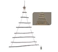 Spetebo Arbre décoratif mural en bois 40 LED avec 24 crochets - 100 x 60 cm - Décoration de Noël lumineuse à suspendre avec ornements décoratifs