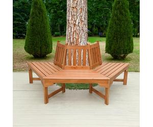 Spetebo Banc d'arbre en eucalyptus semi-circulaire huilé - 155 x 78 cm - Banc d'arbre en bois semi-naturel - Banc rond en bois massif résistant aux intempéries