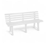 Spetebo Banc de jardin 3 places en plastique - 145 x 74 cm - Blanc - Banc de jardin avec dossier - Résistant aux intempéries - Charge maximale : 200 kg - Banc de parking d'extérieur sans accoudoirs