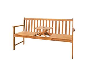 Spetebo Banc de jardin en bois d'acacia avec table intégrée - 150 cm - 3 places - 2 en 1 avec accoudoirs - Banc de parc en bois massif