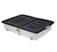 Spetebo Boîte de rangement sous-lit avec fermeture à rabat - 60 litres/noir - Boîte de rangement roulante en plastique - Coffre à jouets, boîte à roulettes, boîte à ranger sous le lit, boîte empilable