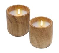 Spetebo Bougie LED dans une tasse en céramique aspect bois 10 x 9 cm Lot de 2 bougies décoratives à piles avec fonction minuterie Lumière d'ambiance décorative Flamme artificielle avec effet vacillan