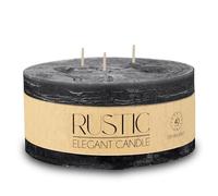 Spetebo Bougie ronde à 3 mèches XL - 15 cm - Non parfumée - Noir nuit - Grande bougie pilier avec une durée de combustion de 40 heures - Multimèche - Bougie de table ronde sans odeur
