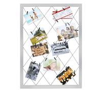 Spetebo Cadre photo en bois blanc avec lin en caoutchouc - 75 cm x 55 cm - Cadre photo collage avec 20 pinces en bois - Grille porte-photos