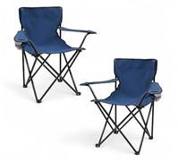 Lot de 2 chaises de camping pliantes avec porte-gobelet - Bleu - Chaise de camping pliable avec sac de transport - Pour festival, loisirs, jardin, pêche, charge maximale : 100 kg