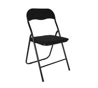 Spetebo Chaise pliante en métal avec dossier rembourré noir - Housse en velours côtelé - Chaise d'invités pliable avec rembourrage - Chaise de cuisine d'appoint pliable