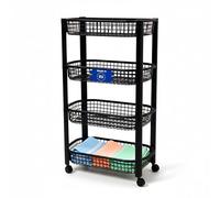 Spetebo Chariot de cuisine sur roulettes avec 4 paniers 79 x 46 cm Fabriqué en UE - Noir - Chariot en plastique avec 4 étages - Chariot de niche à roulettes Chariot d'appoint Chariot d'appoint Chariot
