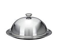 Spetebo Cloche à fromage avec assiette en acier inoxydable - Ø 24 cm - Cloche à fromage avec assiette de service, cloche d'assiette, cloche de service, Argenté