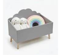 Spetebo Coffre de rangement en bois pour enfant - Motif nuage - 58 x 45 cm - Gris - Design adapté aux enfants - Coffre à jouets en bois - Coffre de rangement pour jouets et livres