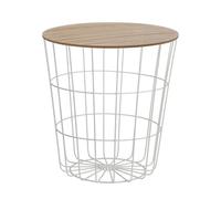 Spetebo Corbeille d'appoint en métal 39 cm - Blanc - Table en osier avec aspect bois - Plateau de table marron - Petite table décorative avec panier de rangement - Table basse décorative avec
