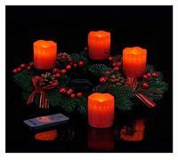 Spetebo Couronne de l'Avent avec 4 bougies LED et télécommande - Couronne de Noël rouge avec bougies en cire véritable
