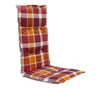 Spetebo Coussin facile d'entretien pour fauteuil à dossier haut, à carreaux, rouge et orange, avec sangle de maintien, modèle 25