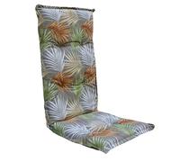Spetebo Coussin facile d'entretien pour fauteuil à dossier haut, feuilles de palmier, coussin de chaise de jardin avec sangle de maintien, coussin d'assise pour chaise de jardin