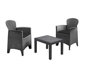 Spetebo Ensemble de meubles de jardin en rotin anthracite - 2 fauteuils avec coussins + table de jardin - Salon de balcon en rotin