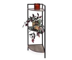 Spetebo Étagère d'angle noire avec 3 étagères en bois - 76 x 23 cm - En métal - Avec 3 compartiments en bois - Étagère pour salle de bain, salon, couloir, bibliothèque, étagère décorative, escalier à