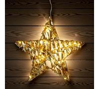 Spetebo Étoile lumineuse de 30 cm avec ruban doré tressé blanc chaud avec minuterie - 40 LED - Lampe de Noël décorative à suspendre à piles - Lampe étoile de l'Avent, lumière d'ambiance de l'Avent