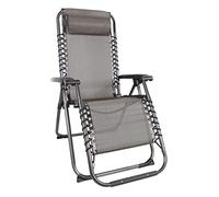 Spetebo Fauteuil de relaxation avec coussin en tissu textile, 175 x 65 cm, gris/marron, chaise de jardin avec dossier et repose-pieds réglables, chaise de soleil à dossier haut, chaise longue de